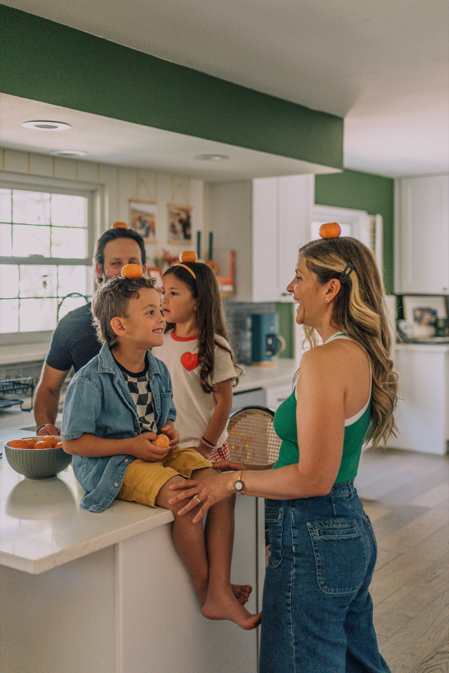 A candid, unposed family moment in the kitchen
